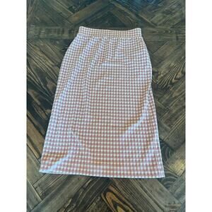 Preppy Light Academia Twee Midi Skirt Women Small Slit Gingham Pink Skater Soft